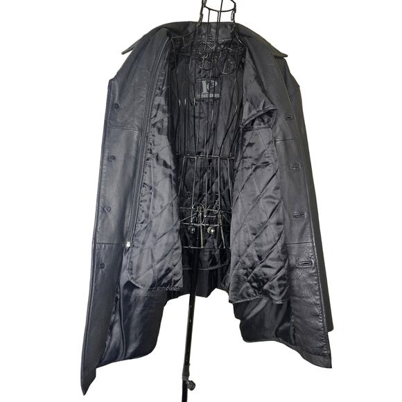 PELLE CUIR Black Smooth Leather COAT Lining Men's size XL Gift - Picture 2 of 10